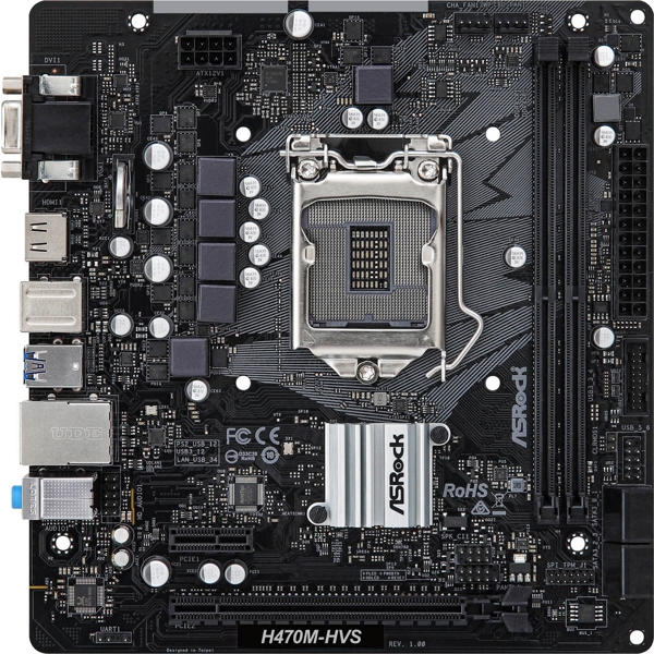 დედა დაფა ASRock H470M-HVS LGA1200, 10th Gen, 2xDIMM DDR4, 1xD-Sub, 1xHDMI, 128 Mb, SATA 6Gb/s, RAID 0, RAID 1