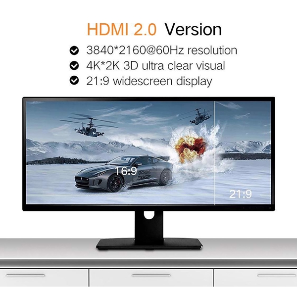 HDMI კაბელი UGREEN 50108, HDMI 2.0 4K Carbon Fiber Zinc Alloy Cable, 2m, Gray