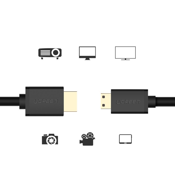 HDMI კაბელი UGREEN 11167, Mini HDMI to HDMI 2.0 4K Cable, 1.5m, Black