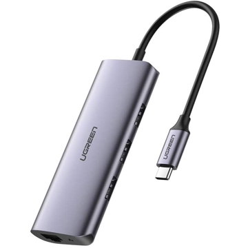 მულტიფუნქციური ადაპტერი UGREEN 60718, USB-C to 3 x USB 3.0 + RJ45 + Micro USB, Multifunction Adapter, Grey