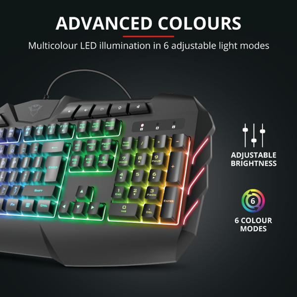 კლავიატურა Trust GXT881 ODYSS SEMI-MECH KEYBOARD, ნახევრად მექნიკური