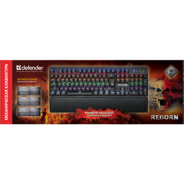 კლავიატურა DEFENDER GK-165DL, Reborn Mechanical gaming keyboard, RU, anti-ghost, rainbow