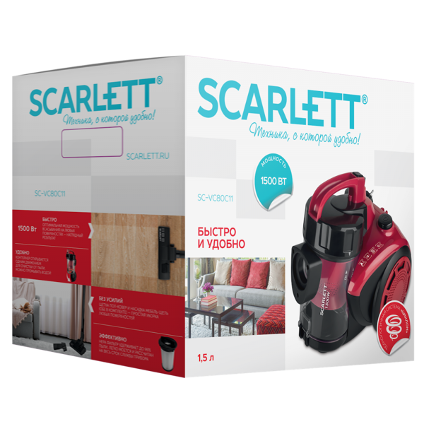 მტვერსასრუტი Scarlett SC-VC80C11 vacuum cleaner 1500 Watt Red