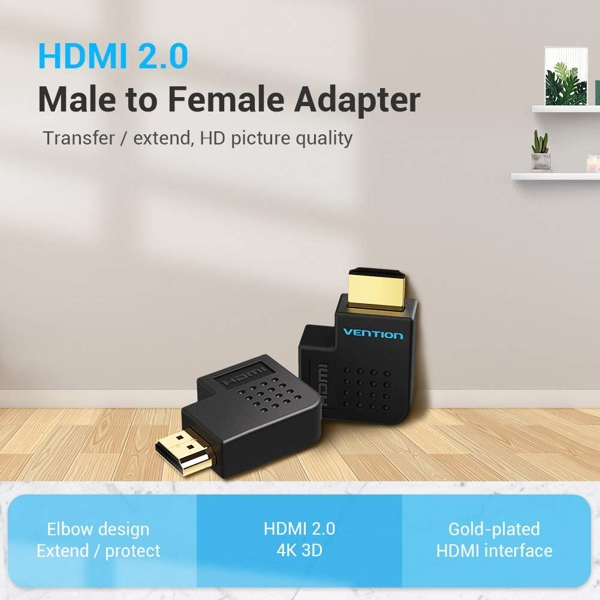 ადაპტერი VENTION AIBB0 HDMI Male to Female Adapter 90 Degree