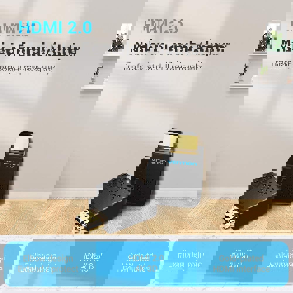 ადაპტერი VENTION AIBB0 HDMI Male to Female Adapter 90 Degree