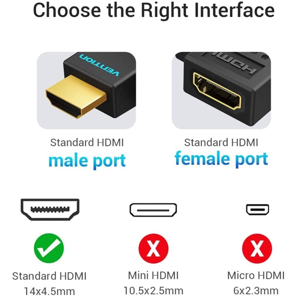 ადაპტერი VENTION AIBB0 HDMI Male to Female Adapter 90 Degree