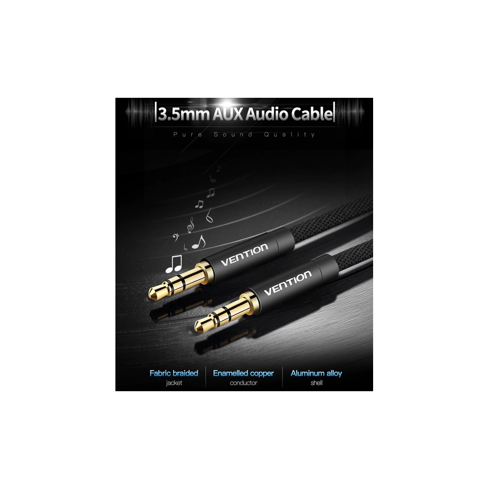 აუდიო კაბელი VENTION P350AC050-B-M 3.5mm Male to Male Audio Cable 0.5M Black