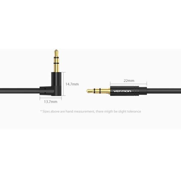 აუდიო კაბელი VENTION BAKBF-T 3.5mm Male to 90°Male Audio Cable 1M Black