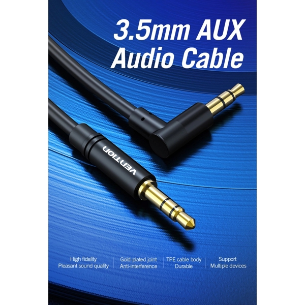 აუდიო კაბელი VENTION BAKBF-T 3.5mm Male to 90°Male Audio Cable 1M Black