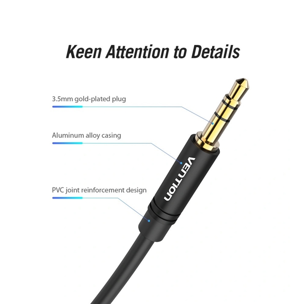 აუდიო კაბელი VENTION BAKBF-T 3.5mm Male to 90°Male Audio Cable 1M Black