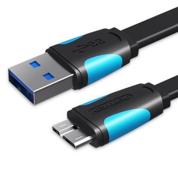 USB კაბელი VENTION VAS-A12-B150 Flat USB3.0 A Male to Micro B Male Cable 1.5M Black