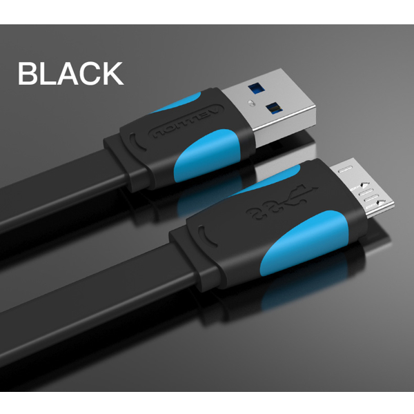 USB კაბელი VENTION VAS-A12-B150 Flat USB3.0 A Male to Micro B Male Cable 1.5M Black