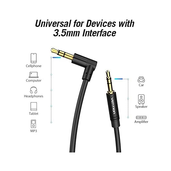 აუდიო კაბელი VENTION BAKBG-T 3.5mm Male to 90°Male Audio Cable 1.5M Black