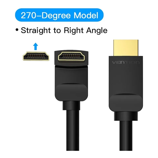 HDMI კაბელი VENTION AAQBH HDMI Right Angle Cable 270 Degree 2M Black