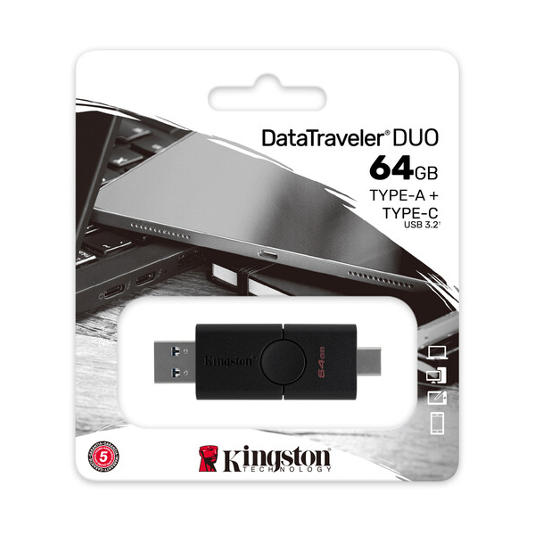 USB ფლეშ მეხსიერება Kingston 64GB USB 3.2+Type-C DT Duo Black