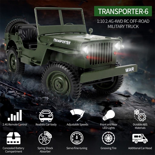 სათამაშო მანქანა JJRC Q65 4WD 2.4G High Frequency RC Off-road Car Army Green