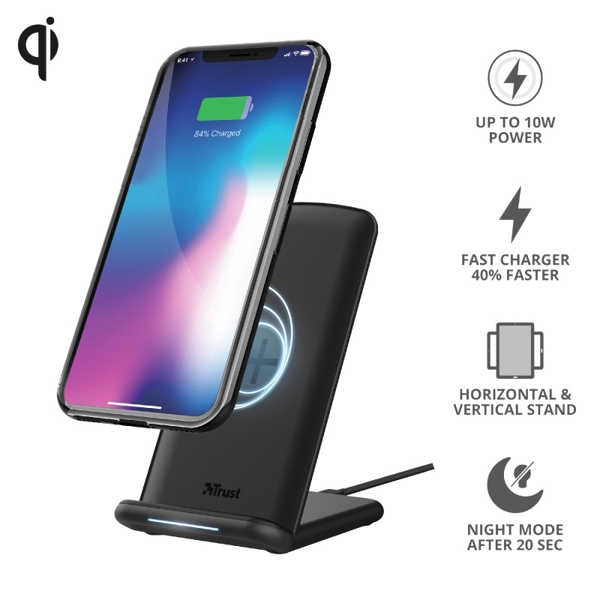 მობილურის დამტენი Trust Primo10 QI Wireless Fast-charging Desk Stand Black