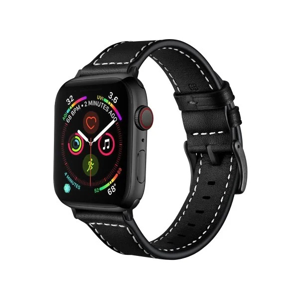 სმარტ საათის სამაჯური Classic Genuine Leather Strap for Apple Watch Series 6, SE, 5, 4 (40mm)/Series 1,2,3 (38mm) Black