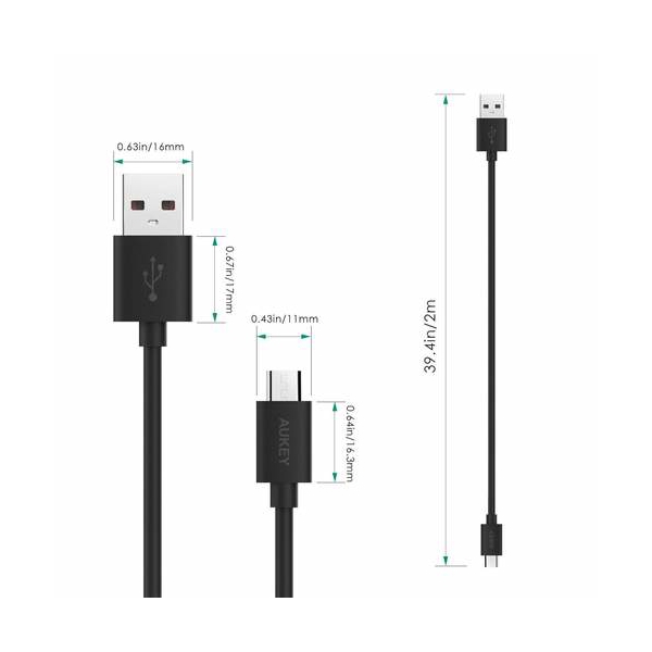 USB კაბელი Aukey CB-D9 Micro USB 2.0 Quick Charge 3.0 Cable 2m, Black