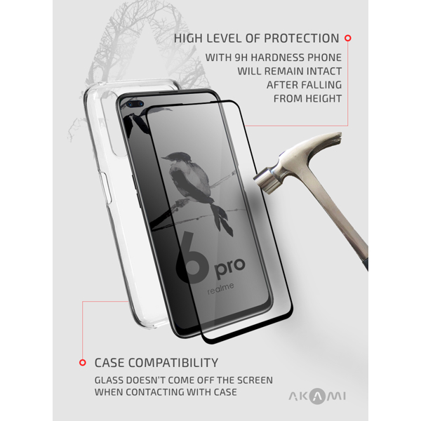 ეკრანის დამცავი AKAMI Fullscreen glass protectro full glue for Realme 6 Pro