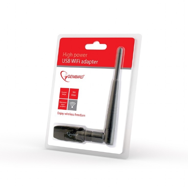 Wi-fi ადაპტერი Gembird USB WiFi Adapter, 300 Mbps (WNP-UA300P-01) Black