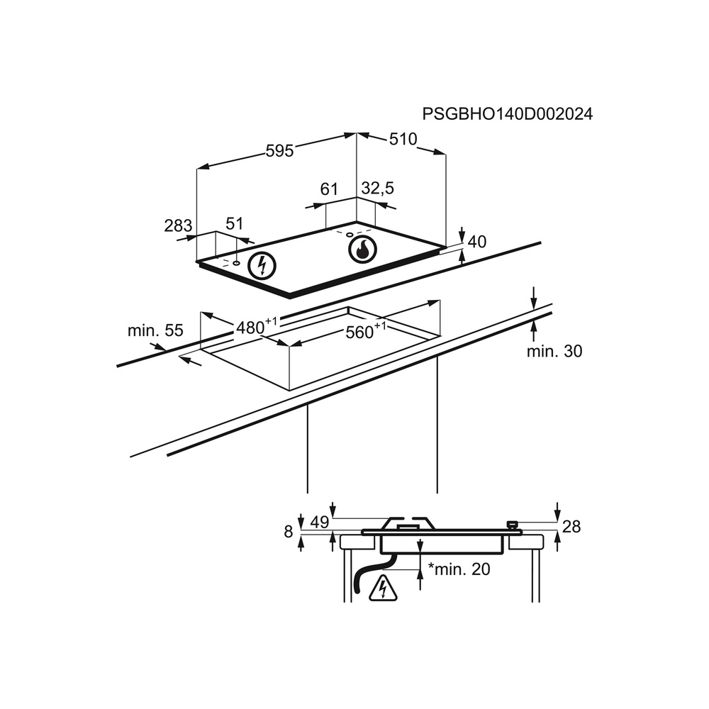 ჩასაშენებელი ქურის ზედაპირი Electrolux GPE263MX Hob, Built-in, Mechanical, Gas Silver