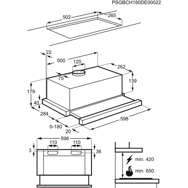 გამწოვი AEG DPB2621S Built-in, Mechanical, 2 x 4W, Wall-Mounted Silver