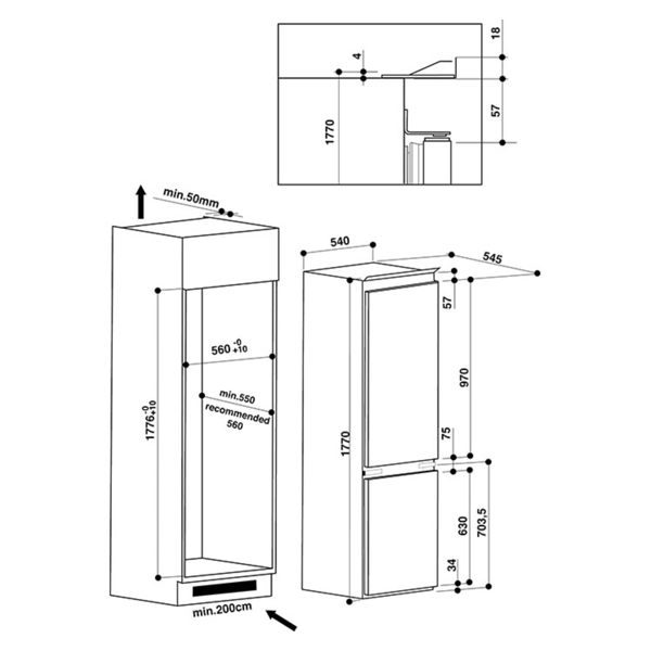 ჩასაშენებელი მაცივარ Whirlpool ART 6711/A++ Combined Fridge-Freezer, Built-in White