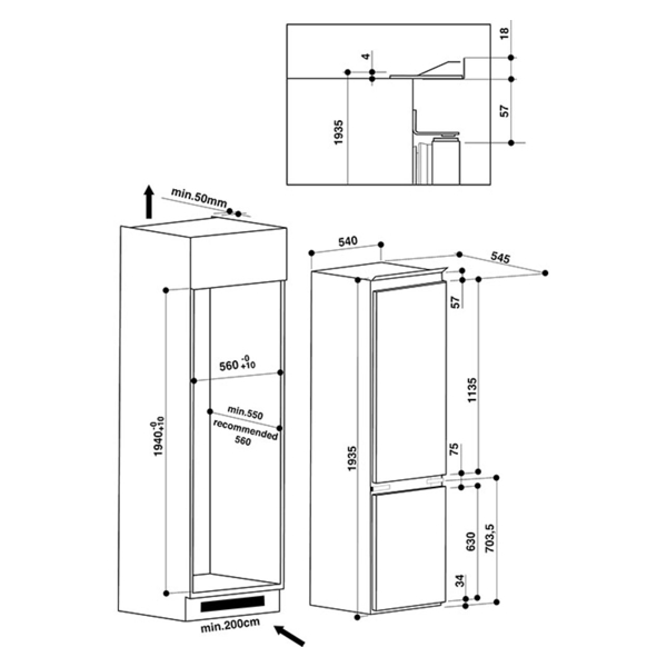 ჩასაშენებელი მაცივარი Whirlpool ART 9811/A++ SF Combined Fridge-Freezer, Built-in Inox