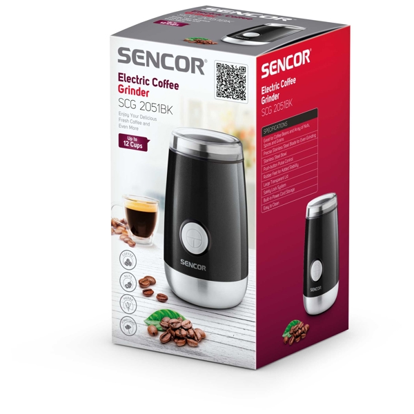 ყავის საფქვავი Sencor SCG 2051BK Coffee Grinder, 150 W Black/Silver