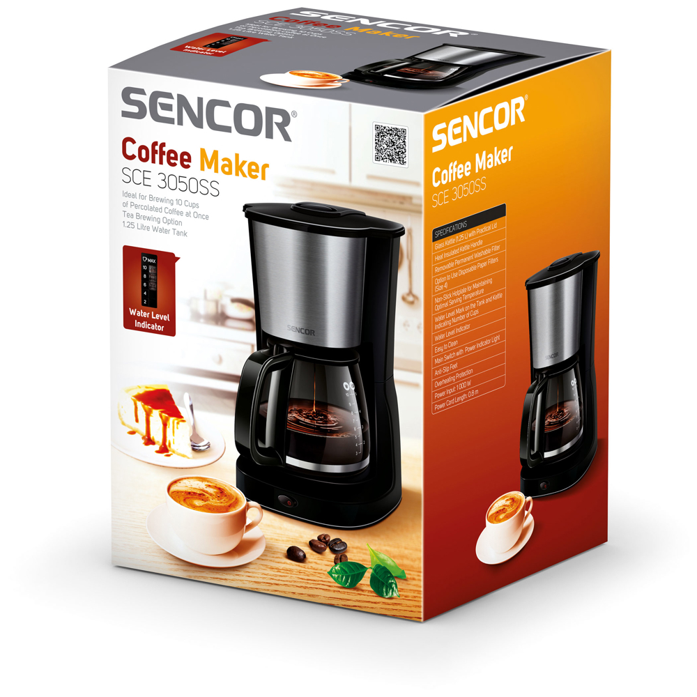 ყავის აპარატი Sencor SCE 3050SS Drip Ground, 1.25L, 1000W, Coffe Mschine, Black