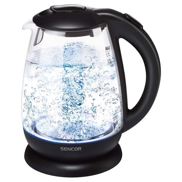 ელექტრო ჩაიდანი Sencor SWK 1785BK, 2200W, 1.7L, Electric Kettle, Transparant/Black