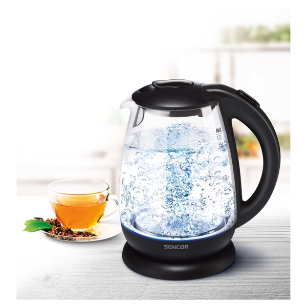 ელექტრო ჩაიდანი Sencor SWK 1785BK, 2200W, 1.7L, Electric Kettle, Transparant/Black