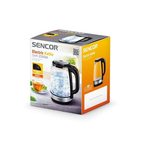 ელექტრო ჩაიდანი Sencor SWK 2090BK 2200W, 2L, Electric Kettle, Black/Silver