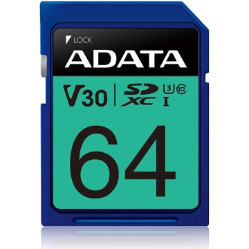 მეხსიერების ბარათი ADATA ASDX64GUI3V30S-R, SDXC64GBUHS-I U3 V30S(R100MB/s) RETAIL