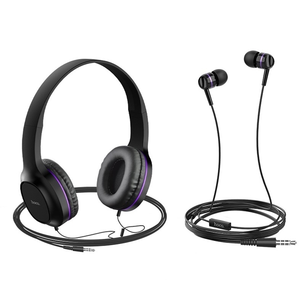 ყურსასმენი Hoco W24 Enlighten Headphones with Mic, 2 Pieces Purple