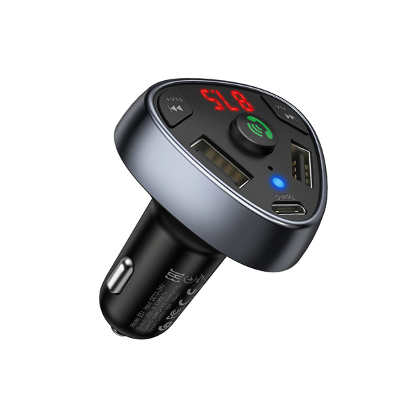 მანქანის დამტენი Hoco E51 Road Treasure Car BT FM Transmitter PD With 2 USB Black