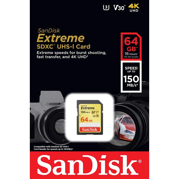 მეხსიერების ბარათი SanDisk Extreme SDXC 64GB (SDSDXV6-064G-GNCIN)