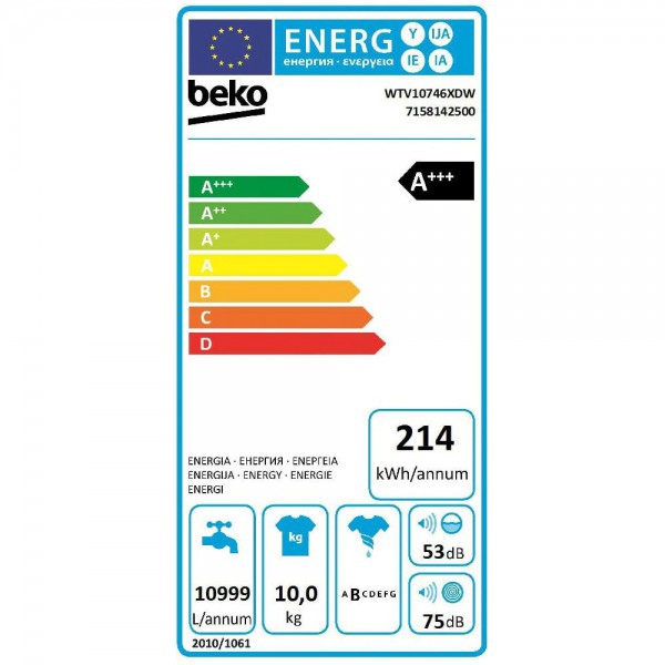 სარეცხი მანქანა BEKO WTV10746XDW 10 kg A+++, Bluetooth White