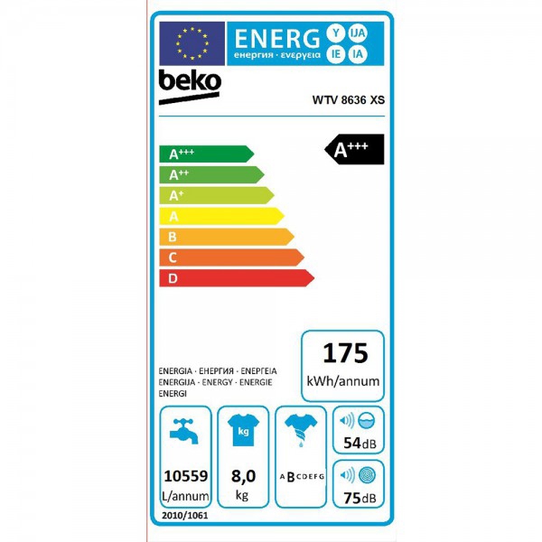 სარეცხი მანქანა BEKO WTV 8636 XS 8 kg A+++ Bluetooth White/Silver