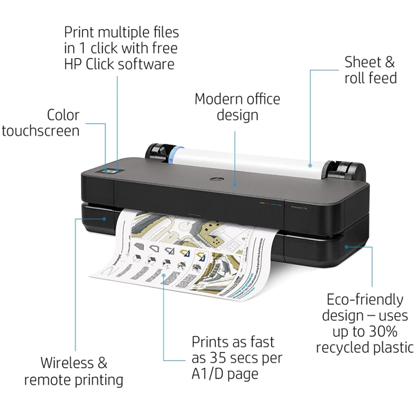 HP DesignJet T230 24" Large Format Wireless Plotter Printer Black