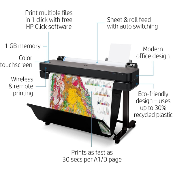 პრინტერი HP 5HB11A DesignJet T630 36'' Large Format Wireless Plotter Printer Black