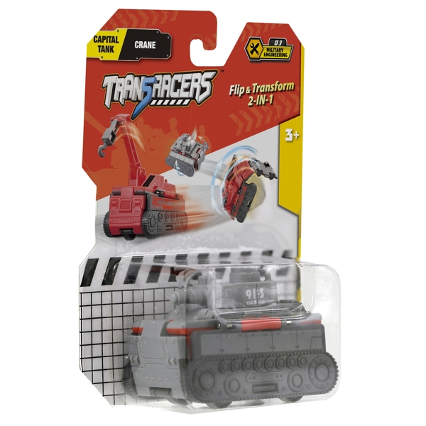 TransRacers EU463875C-03 2-in-1 Flip Vehicle- Road Roller - Detective Car