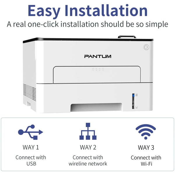 პრინტერი Pantum P3010DW Wireless Laser А4 Printer USB, LAN, Wi-Fi Gray