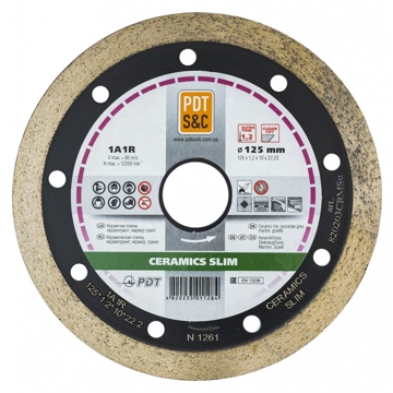 კუთხსახეხის დისკი PDT  Diamond cutting disc Diamond cutting disc 1A1R-125 CERAMICS SLIM 125x1,2x22,2 granite, marble, porcelain stoneware, ceramics.