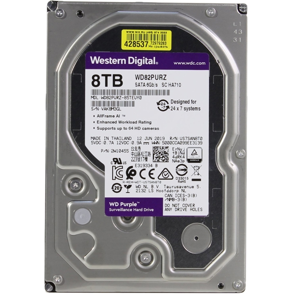 მყარი დისკი Western Digital SATA 3.5 8TB 5400rpm 64Mb WD82PURX-78