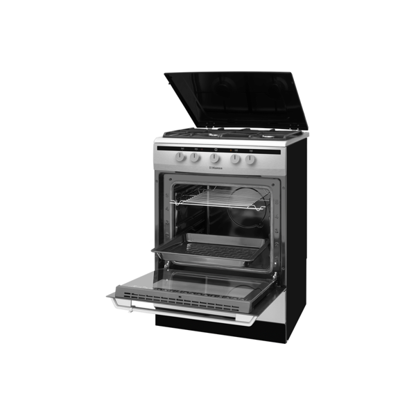 გაზქურა Hansa FCMX63022, 4 Burners, 67L, 2000 W, Black/Silver