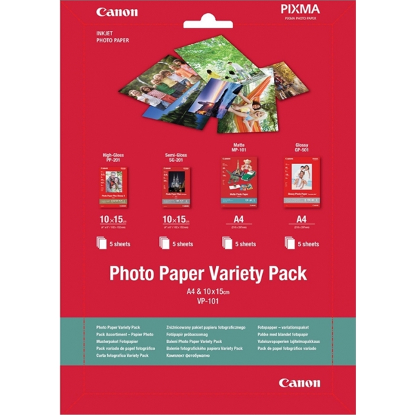 ფოტო ქაღალდი Canon VP-101 Photo Paper Variety Pack 10x15+A4 20 sheet