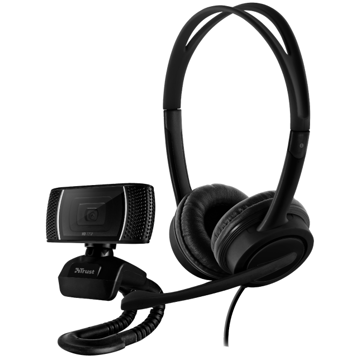 ყურსასმენი + ვებკამერა Trust MAURO USB Headset + 720p HD webcam Black