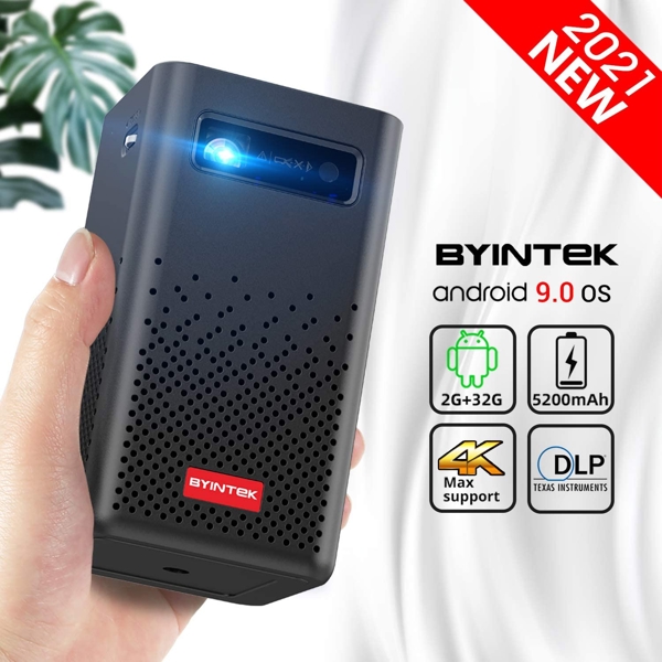 პროექტორი BYINTEK P20 Update Mini Smart DLP Projector WIFI Android 9.0 OS Bluetooth 5.0 1080P Supported Wireless Mirroring Built-in Battery 3D Outdoor Travel Cinema